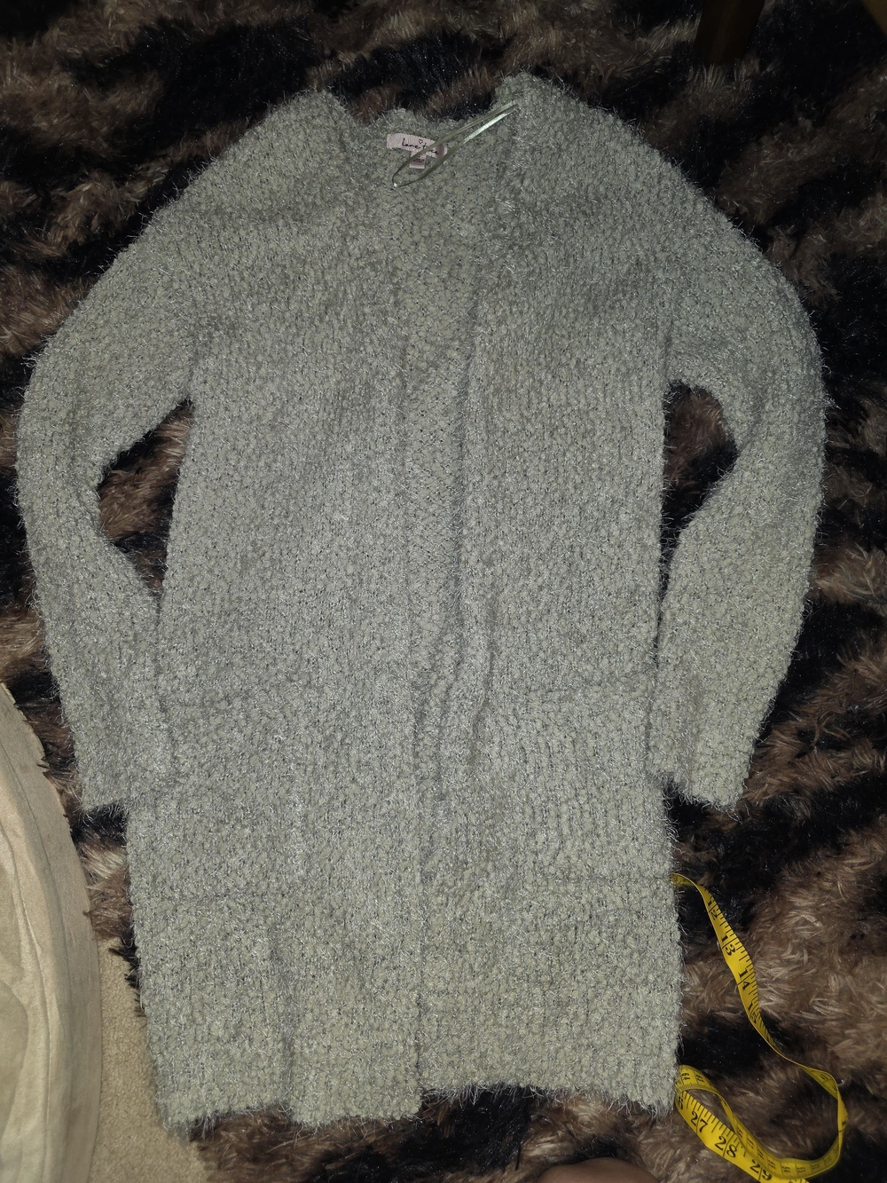 Love Tree Heather Gray Fuzzy Longline Cardigan - Picture 2 of 5